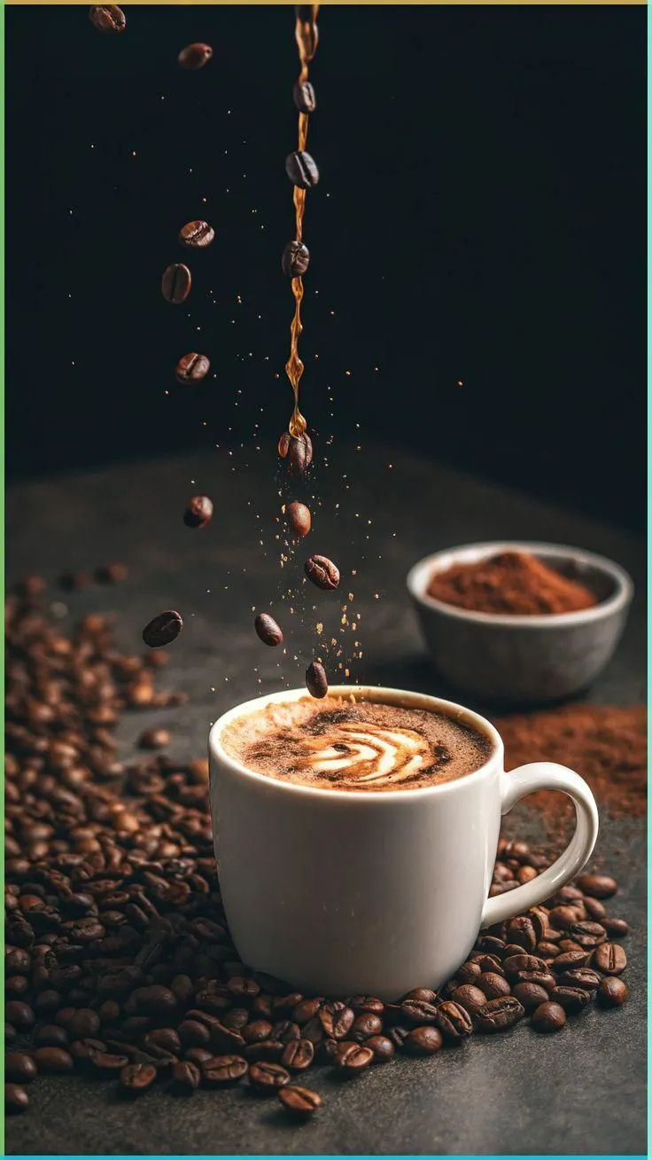 Cappuccino latte art avec grains de café