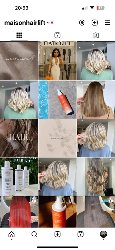 Feed Instagram de salon de coiffure avant l'accompagnement Comalb