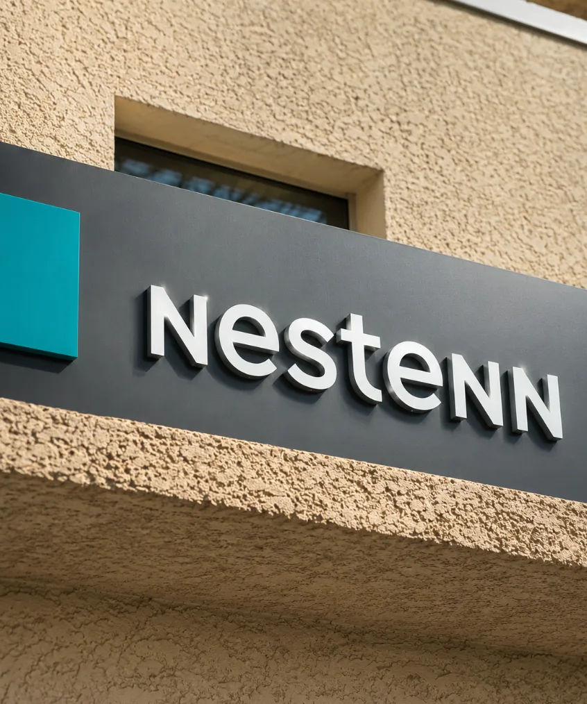 L'enseigne Nestenn sur la façade de l'agence de Carnoux-en-Provence